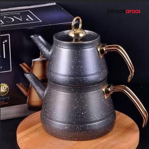 1 ست کتری قوری چدنی پاچی رنگ مشکی